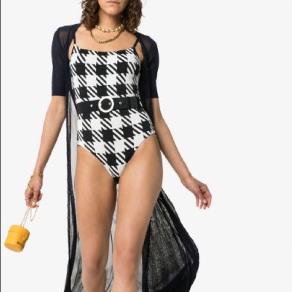 Solid & Striped Houndstooth Nina Belted Swimsuit